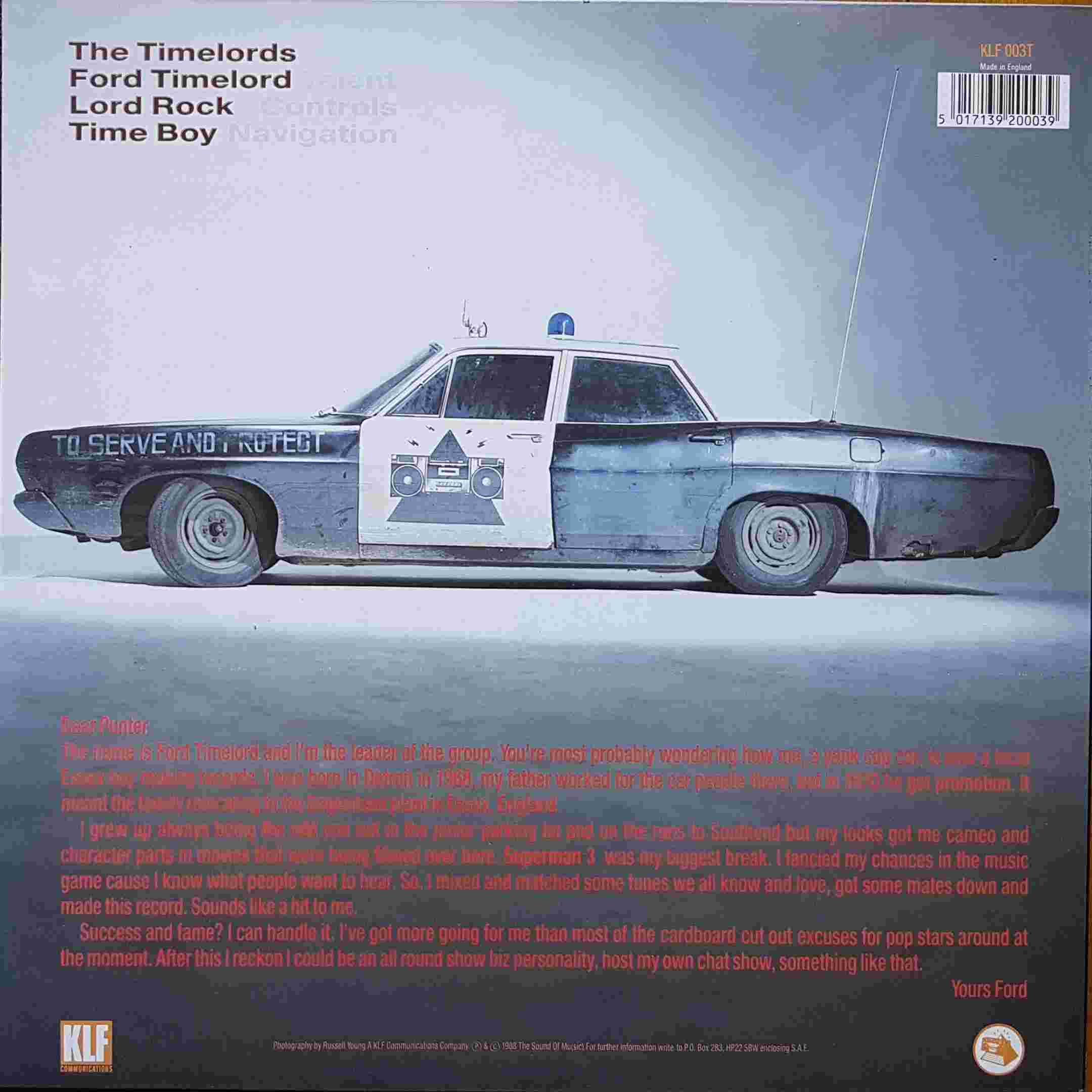 Picture of KLF 003T Doctorin' the Tardis by artist Ron Grainer / The Timelords from the BBC records and Tapes library